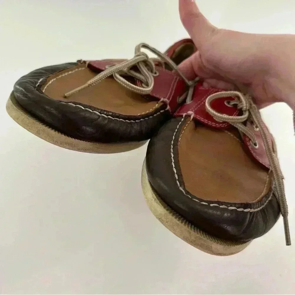 J Murphy mens boat shoes size 10 red brown leather preppy nautical